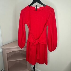 Red Tie-Front Long Sleeve Mini Dress